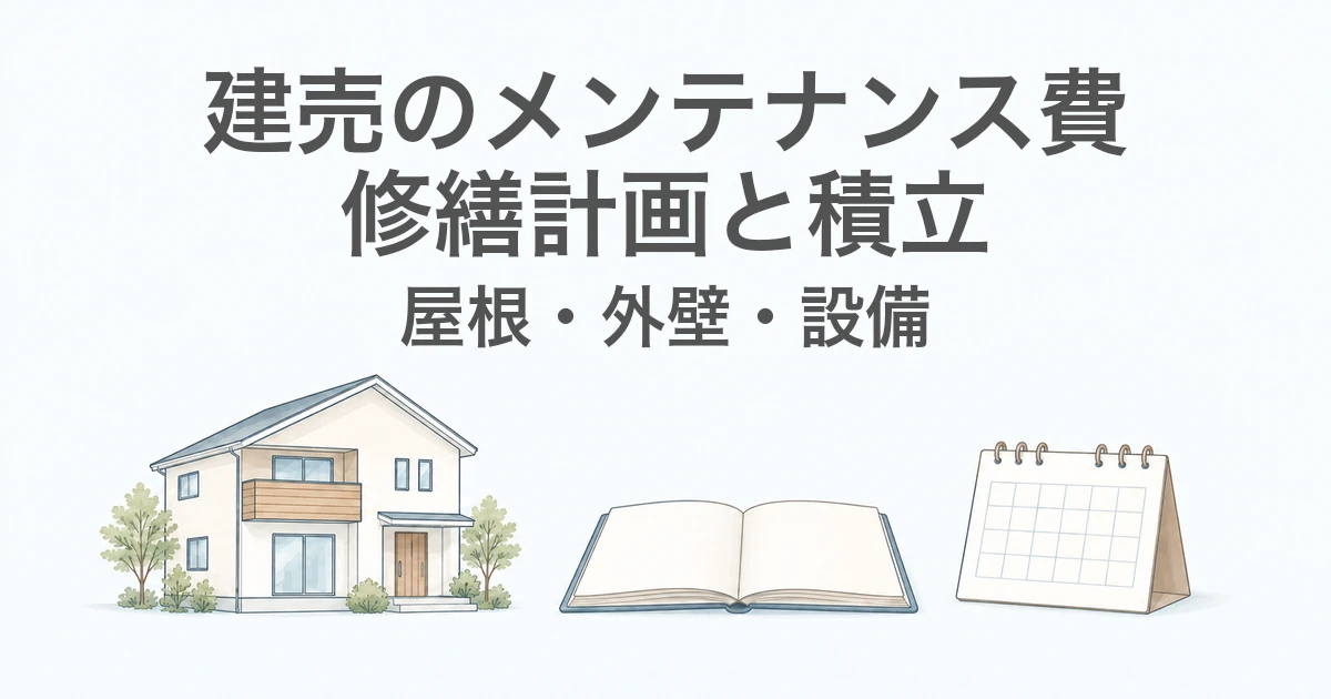 建売のメンテナンス費を、屋根・外壁・設備の修繕計画と積立から考えるイラスト